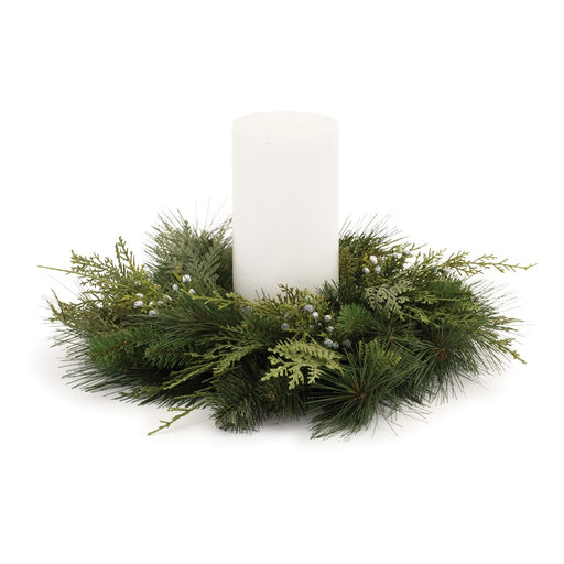Melrose International Mixed Pine Juniper Candle Ring 19"D, Green - 91305DS