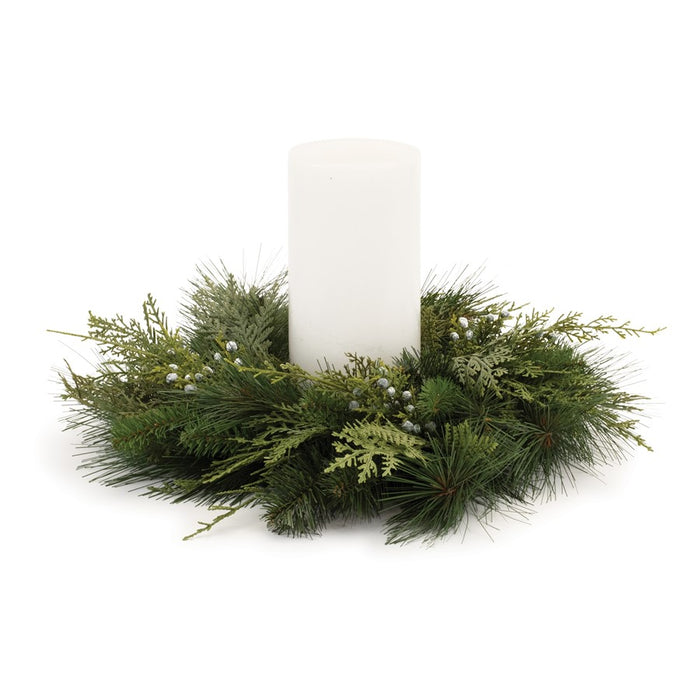 Melrose International Mixed Pine Juniper Candle Ring 19"D, Green - 91305DS