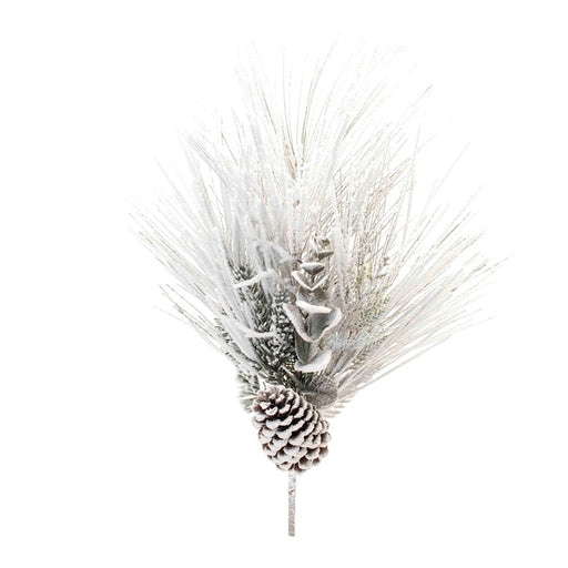 Melrose Flocked Mixed Long Needle Pine Spray/Pinecone, Set of 2, White - 91311DS