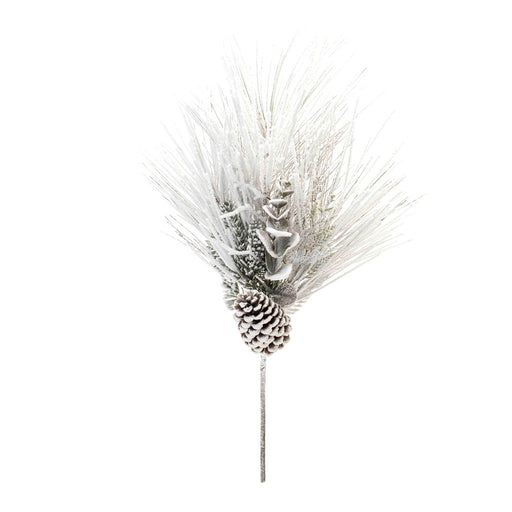 Melrose Flocked Mixed Long Needle Pine Spray/Pinecone, Set of 2, White