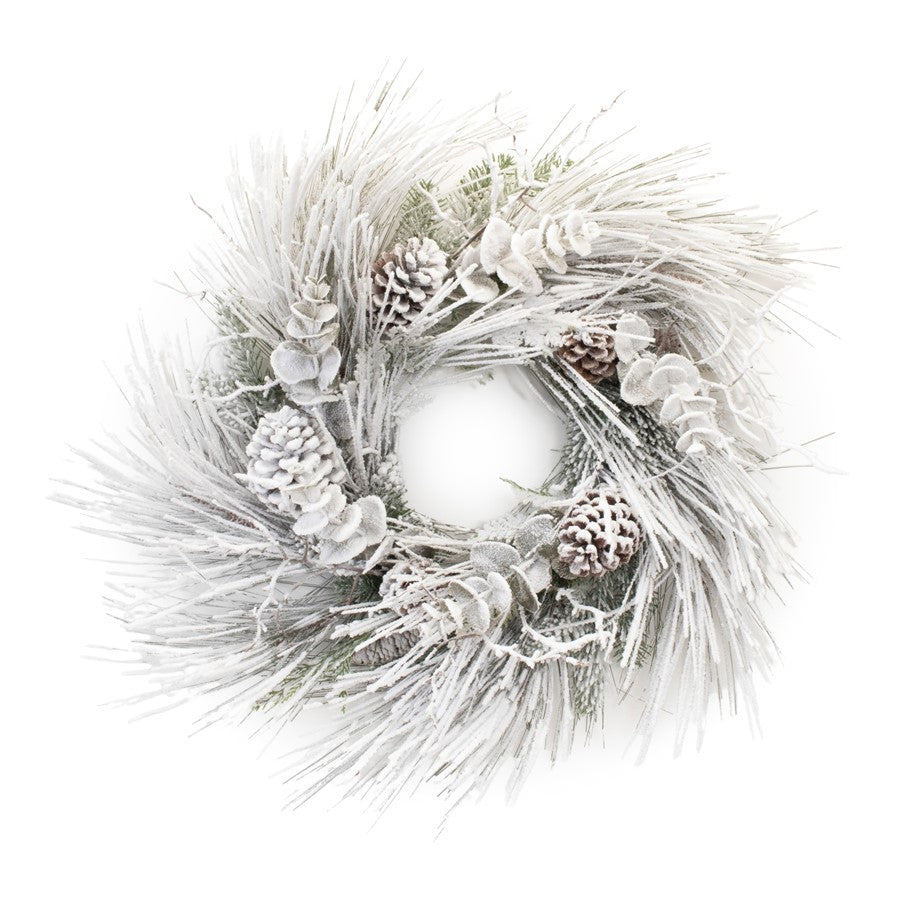 Melrose Int. Flocked Long Needle Pine Wreath 29", White/Brown - 91312DS