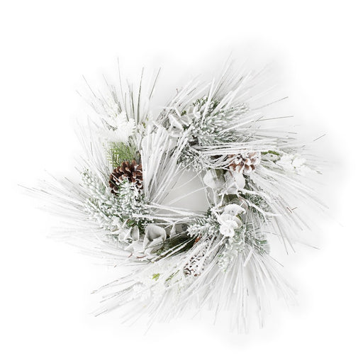 Melrose Flocked Mixed Pine Eucalyptus Candle Ring 24.5"D, White/Green