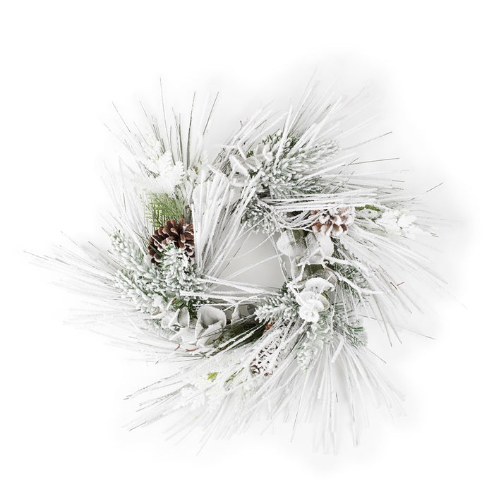 Melrose Flocked Mixed Pine Eucalyptus Candle Ring 24.5"D, White/Green