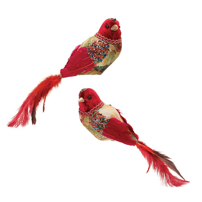 Melrose International Jeweled Tapestry Bird Clip, Set of 4, Red/Gold - 91316DS