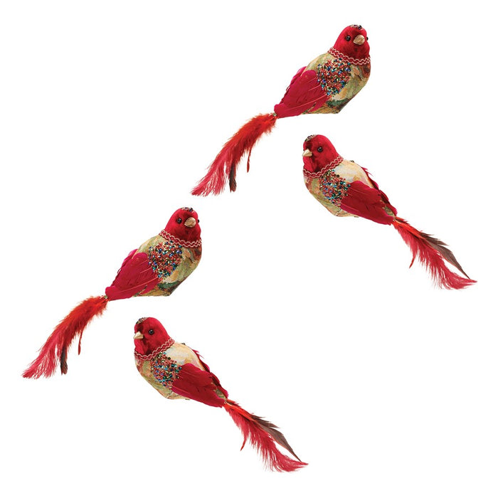 Melrose International Jeweled Tapestry Bird Clip, Set of 4, Red/Gold