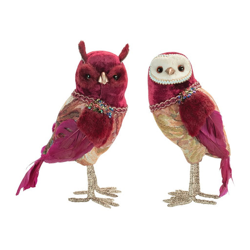 Melrose Jeweled Tapestry Owl Shelf Sitter, Set of 4, Red/Gold - 91317DS