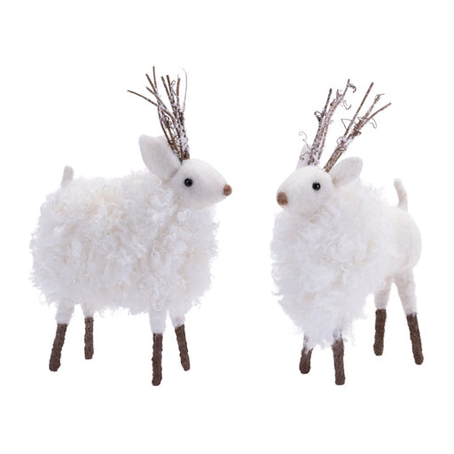 Melrose Fluffy Winter Deer Shelf Sitter, Set of 6, White/Brown - 91318DS