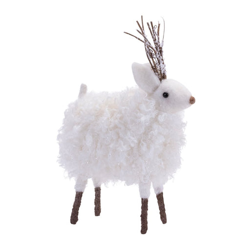 Melrose Fluffy Winter Deer Shelf Sitter, Set of 6, White/Brown