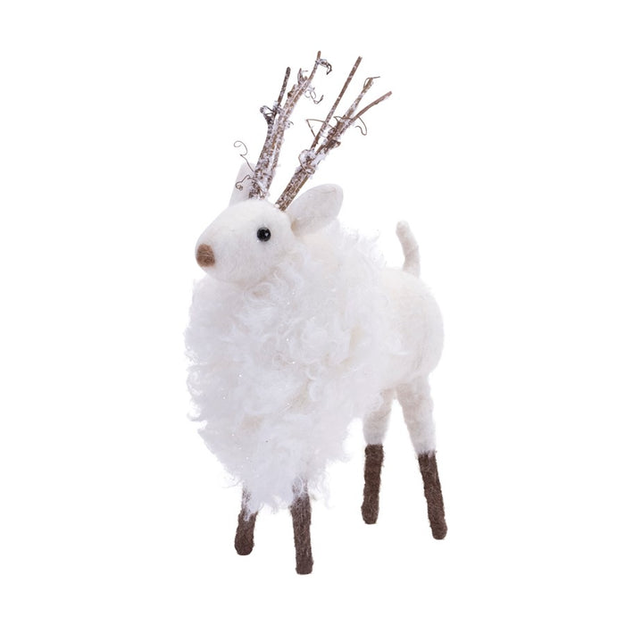 Melrose Fluffy Winter Deer Shelf Sitter, Set of 6, White/Brown