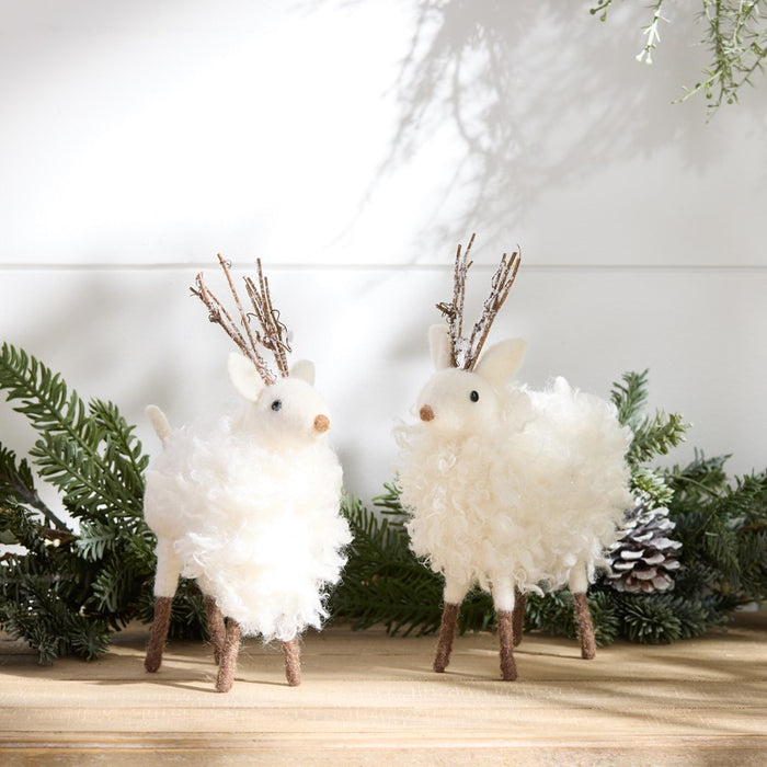 Melrose Fluffy Winter Deer Shelf Sitter, Set of 6, White/Brown
