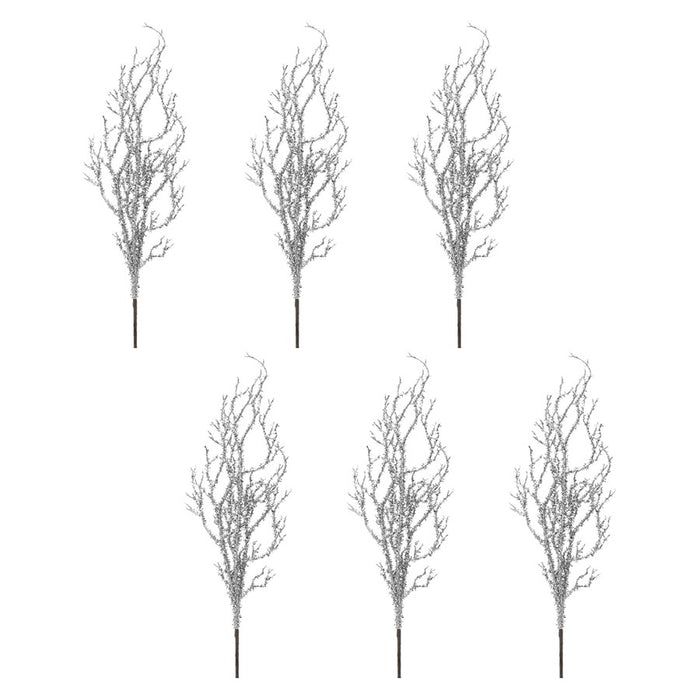 Melrose International Glittered Tinsel Branch, Set of 12, Silver