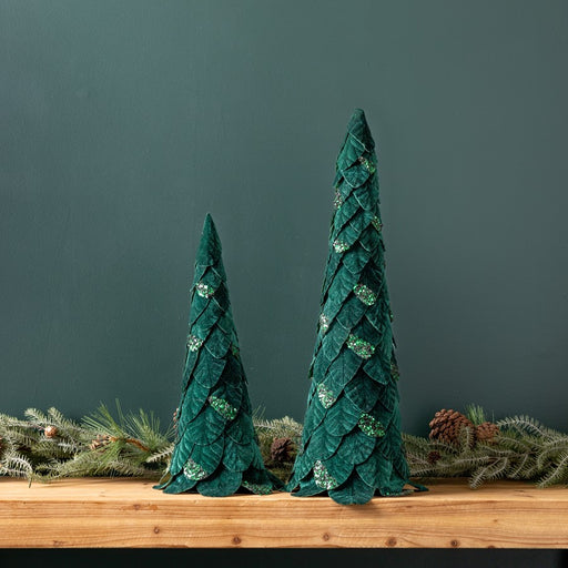 Melrose International Green Beaded Leaf Pine Tree, Set of 2