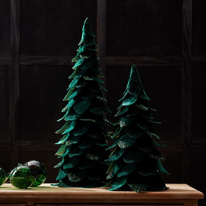 Melrose International Green Beaded Leaf Pine Tree, Set of 2