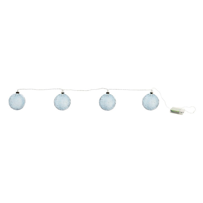 Melrose LED Crackle Glass Ball Ornament String, Set of 4, Blue - 91340DS