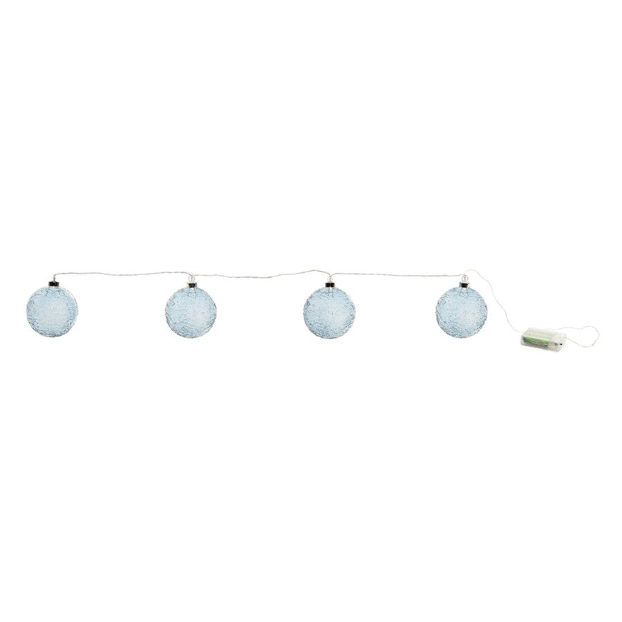 Melrose LED Crackle Glass Ball Ornament String, Set of 4, Blue - 91340DS