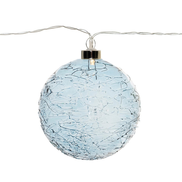 Melrose LED Crackle Glass Ball Ornament String, Set of 4, Blue