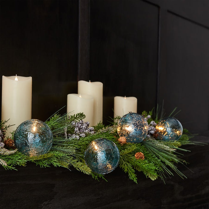 Melrose LED Crackle Glass Ball Ornament String, Set of 4, Blue