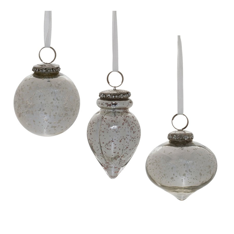 Melrose International Grey Mercury Glass Ornament, Set of 6, Silver - 91351DS