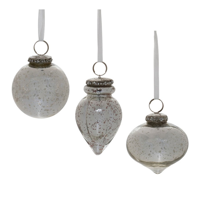 Melrose International Grey Mercury Glass Ornament, Set of 6, Silver - 91351DS
