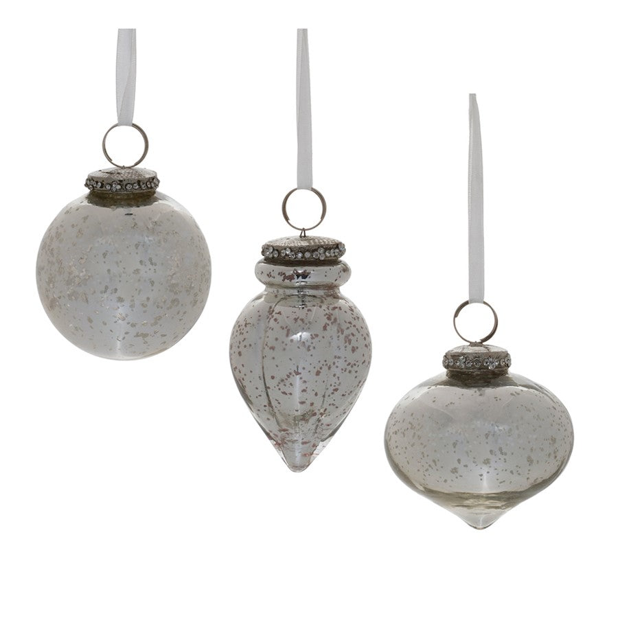 Melrose International Grey Mercury Glass Ornament, Set of 6, Silver - 91351DS