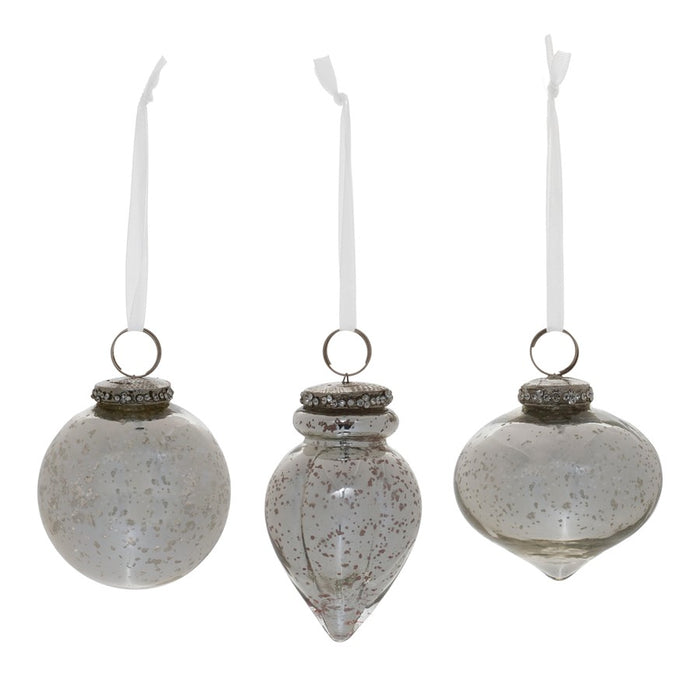 Melrose International Grey Mercury Glass Ornament, Set of 6, Silver
