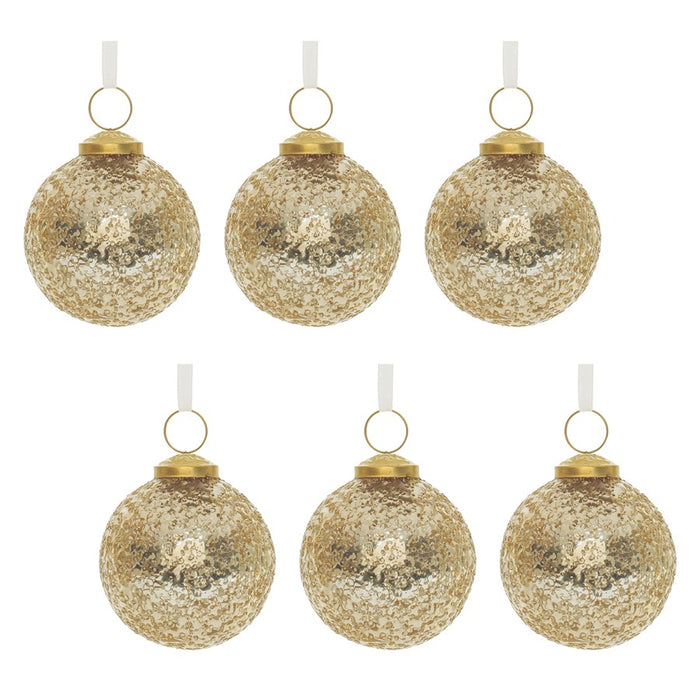 Melrose International Gold Distressed Glass Ball Ornament, Set of 6