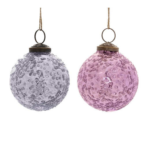 Melrose International Distressed Glass Ball Ornament, Set of 6, Purple - 91354DS