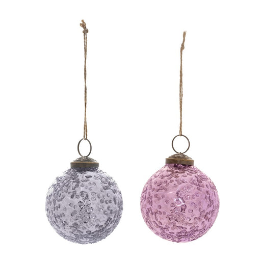Melrose International Distressed Glass Ball Ornament, Set of 6, Purple