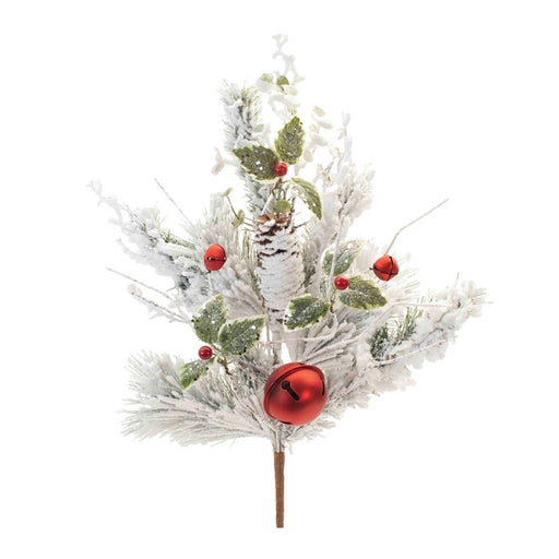 Melrose Flocked Oranment Pine Spray, Set of 2, White/Green/Red - 91386DS