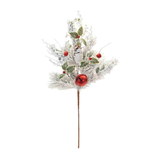 Melrose Flocked Oranment Pine Spray, Set of 2, White/Green/Red