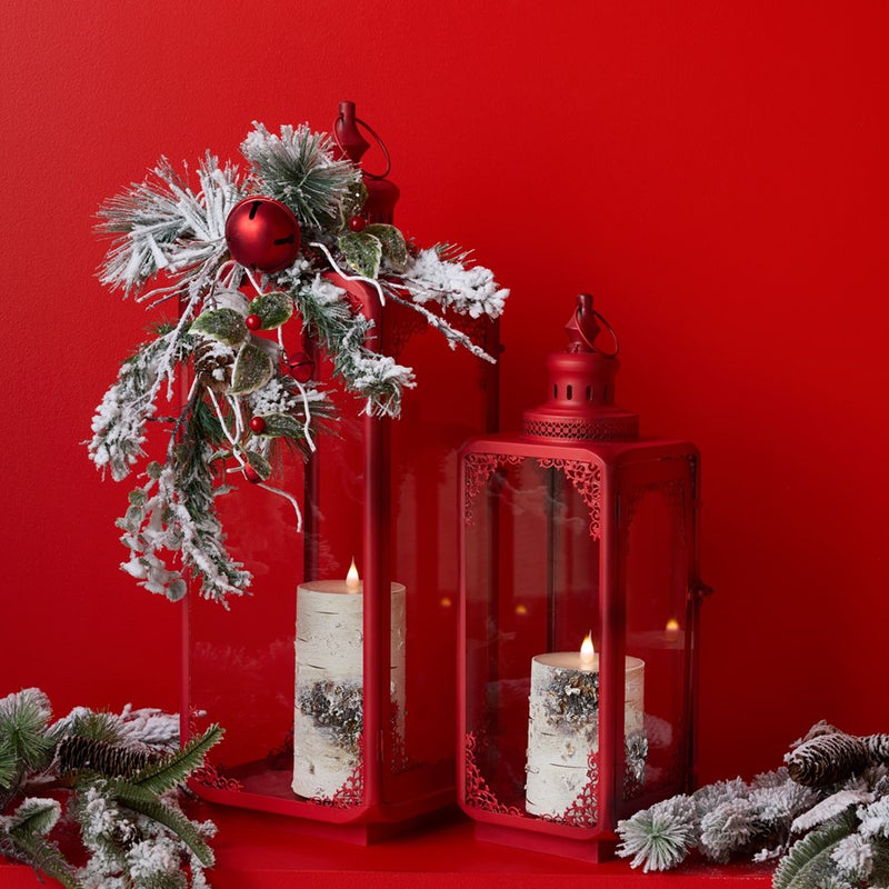 Melrose Flocked Oranment Pine Spray, Set of 2, White/Green/Red