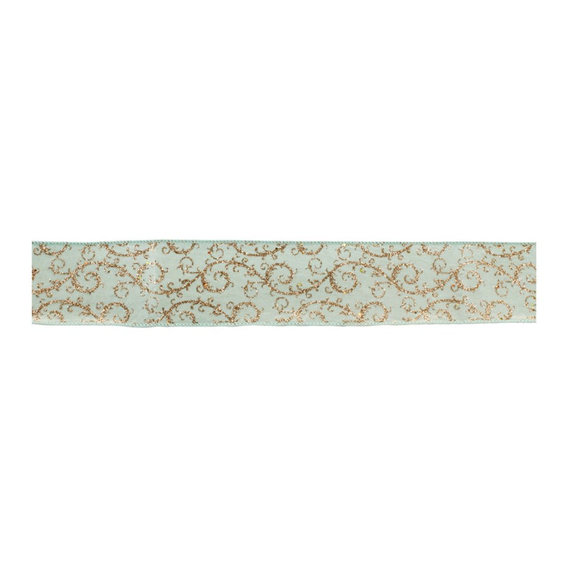 Melrose International Orante Green/Gold Glitter Wired Ribbon 4"x10 yds - 91406DS