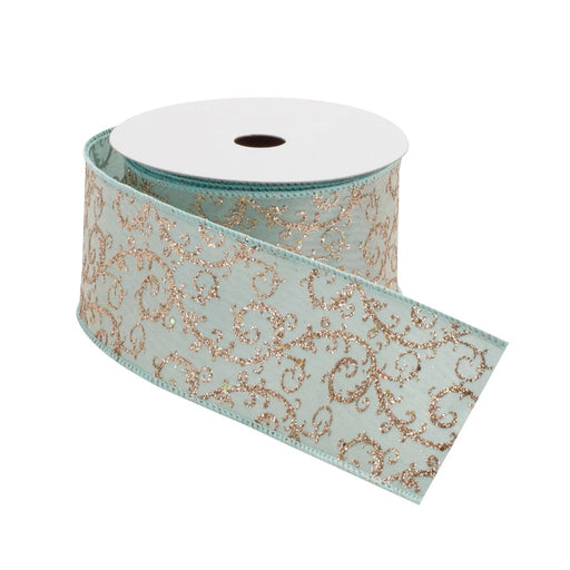 Melrose International Orante Green/Gold Glitter Wired Ribbon 4"x10 yds