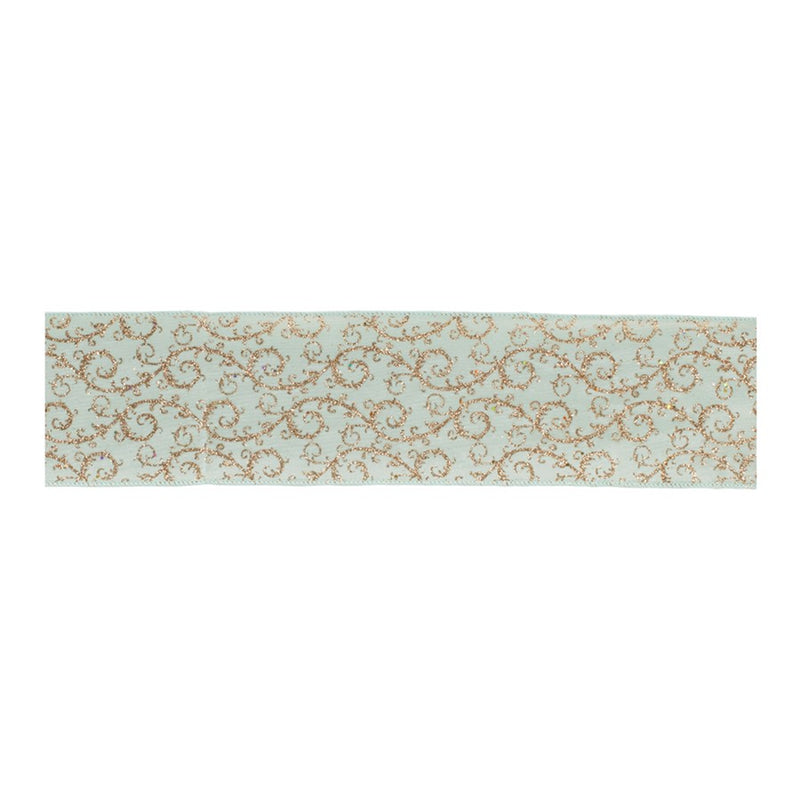 Melrose International Orante Blue/Gold Glitter Wired Ribbon 4"x10 yds - 91407DS