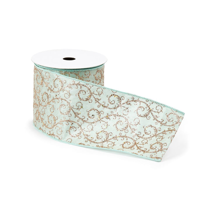 Melrose International Orante Blue/Gold Glitter Wired Ribbon 4"x10 yds