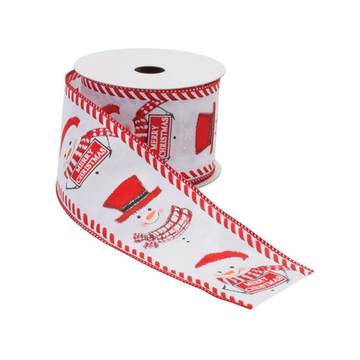 Melrose International Holiday Snowman Ribbon, Set of 2, Red/White