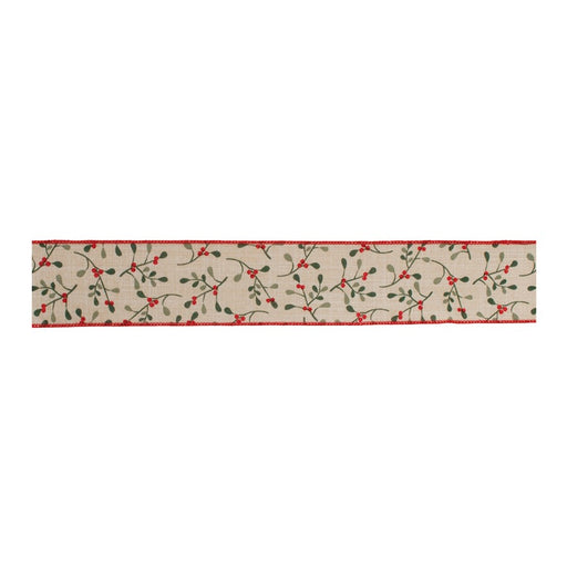 Melrose International Holiday Berry Ribbon, Set of 2, Beige/Red - 91427DS