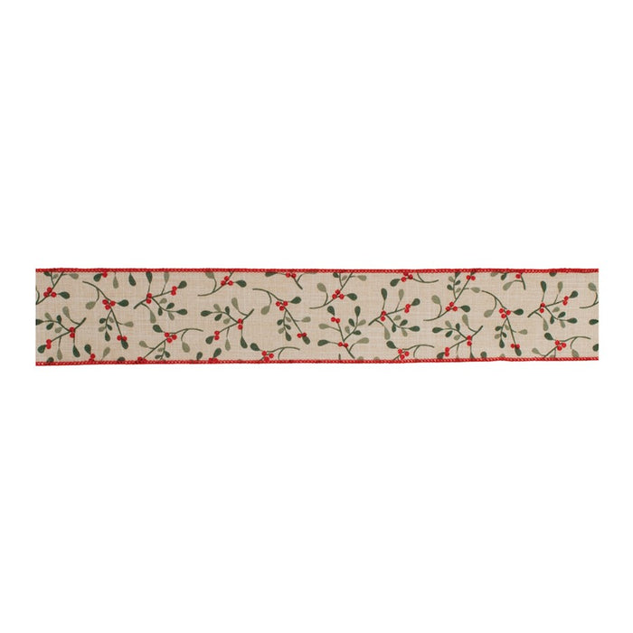 Melrose International Holiday Berry Ribbon, Set of 2, Beige/Red - 91427DS