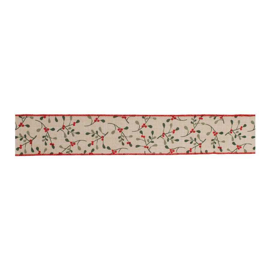 Melrose International Holiday Berry Ribbon, Set of 2, Beige/Red - 91427DS