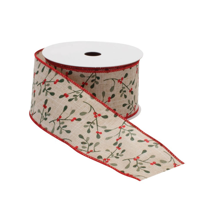 Melrose International Holiday Berry Ribbon, Set of 2, Beige/Red