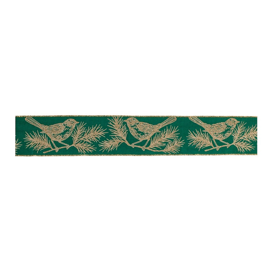 Melrose International Chickadee Bird Pine Ribbon, Set of 2, Green/Gold - 91430DS