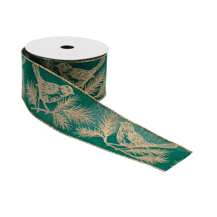 Melrose International Chickadee Bird Pine Ribbon, Set of 2, Green/Gold