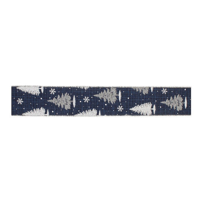 Melrose International Winter Pine Tree Ribbon, Set of 2, Blue - 91447DS