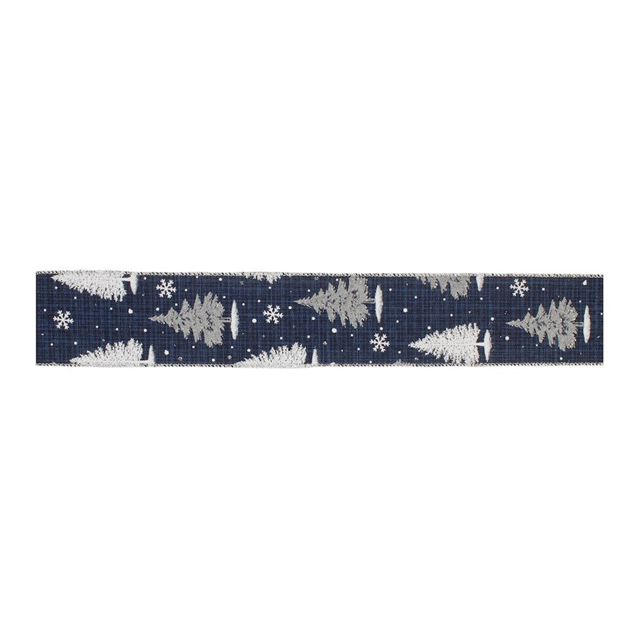 Melrose International Winter Pine Tree Ribbon, Set of 2, Blue - 91447DS