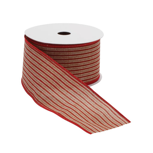 Melrose International Holiday Stripe Ribbon, Set of 2, Red/Beige
