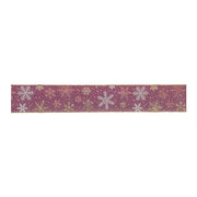 Melrose Mauve/Glitter Snowflake Wired Ribbon 2.5"x10yds, Pink/Gold - 91468DS