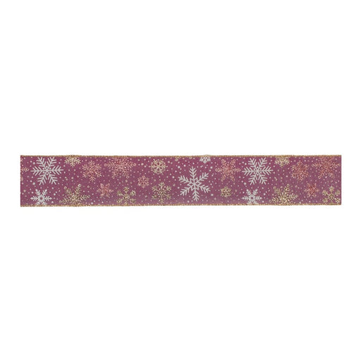 Melrose Mauve/Glitter Snowflake Wired Ribbon 2.5"x10yds, Pink/Gold - 91468DS