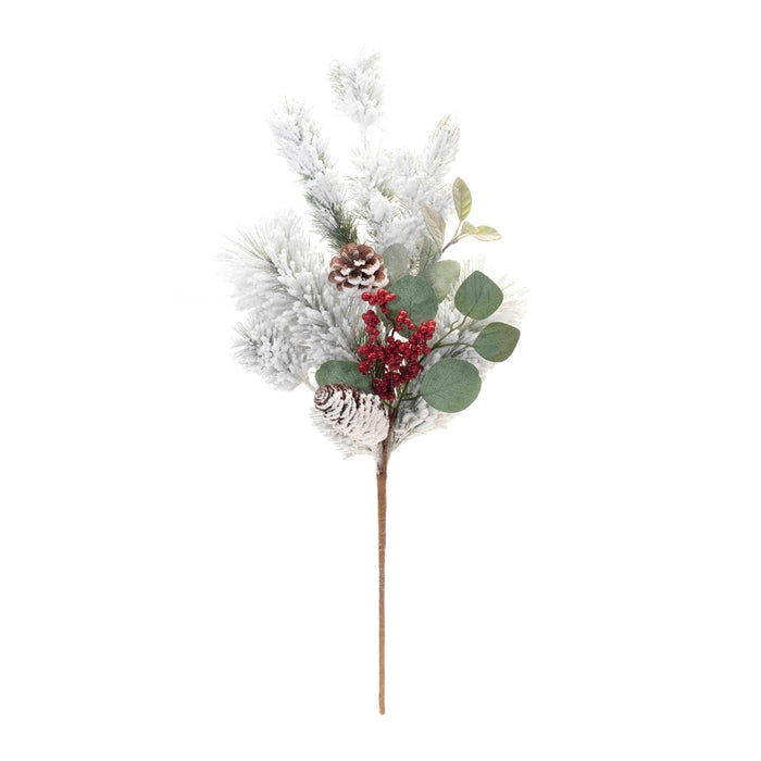 Melrose Flocked Pine/Eucalyptus/Berry Pick, Set of 2, Green/Red