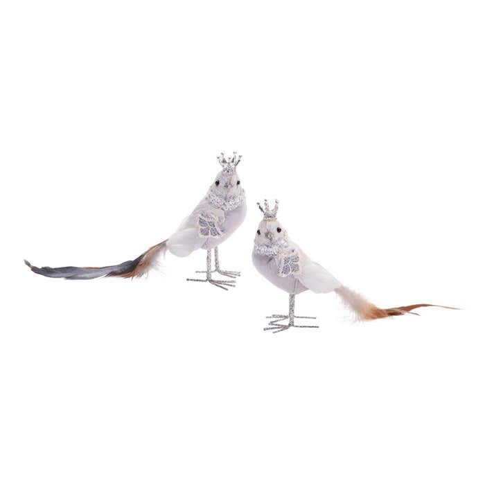 Melrose Jeweled Royal Bird Shelf Sitter, Set of 6, White/Silver - 91531DS