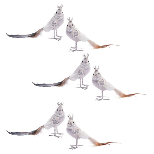 Melrose Jeweled Royal Bird Shelf Sitter, Set of 6, White/Silver